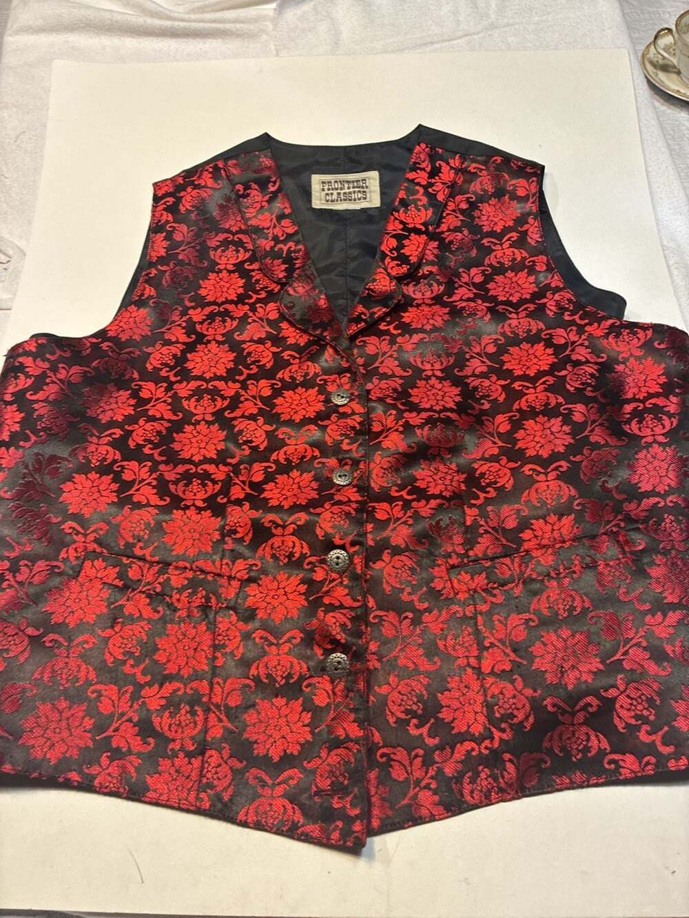 Frontier Classics Red and Black Floral Brocade Victorian Style Vest
